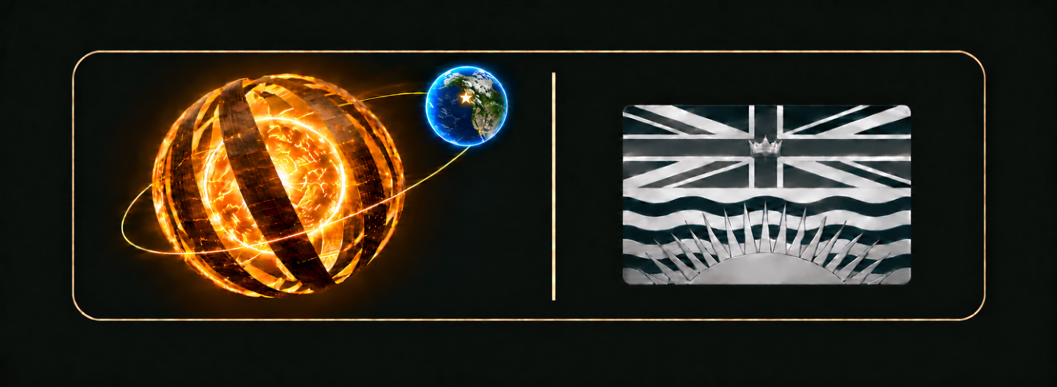 Dyson sphere with Earth in orbit and British Columbia flag